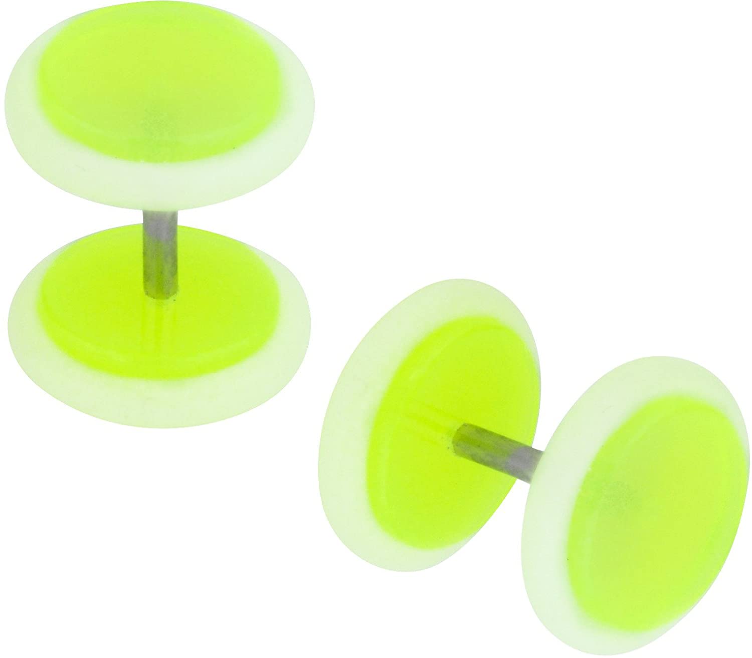 Forbidden Body Jewelry 18g Cheater Plug Earrings: 0g 8 mm Surgical Steel Green Glow in The Dark Fake Plugs