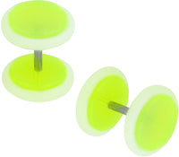 Forbidden Body Jewelry 18g Cheater Plug Earrings: 0g 8 mm Surgical Steel Green Glow in The Dark Fake Plugs