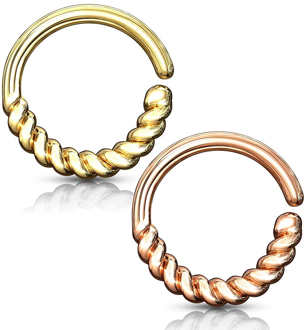 Forbidden Body Jewelry 16g Platinum & Gold Plated Half Braid Bendable Septum/Daith/Cartilage Hoop