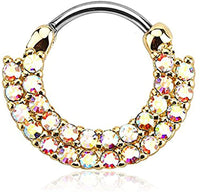 Forbidden Body Jewelry 16g 8mm Surgical Steel Double Lined CZ Clicker Hoop (Aurora Borealis)