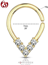 Forbidden Body Jewelry 16g 7mm 14k Gold Plated Brass Bendable Pear Shaped Septum and Helix Hoop Lined w/5 CZ Gemstones