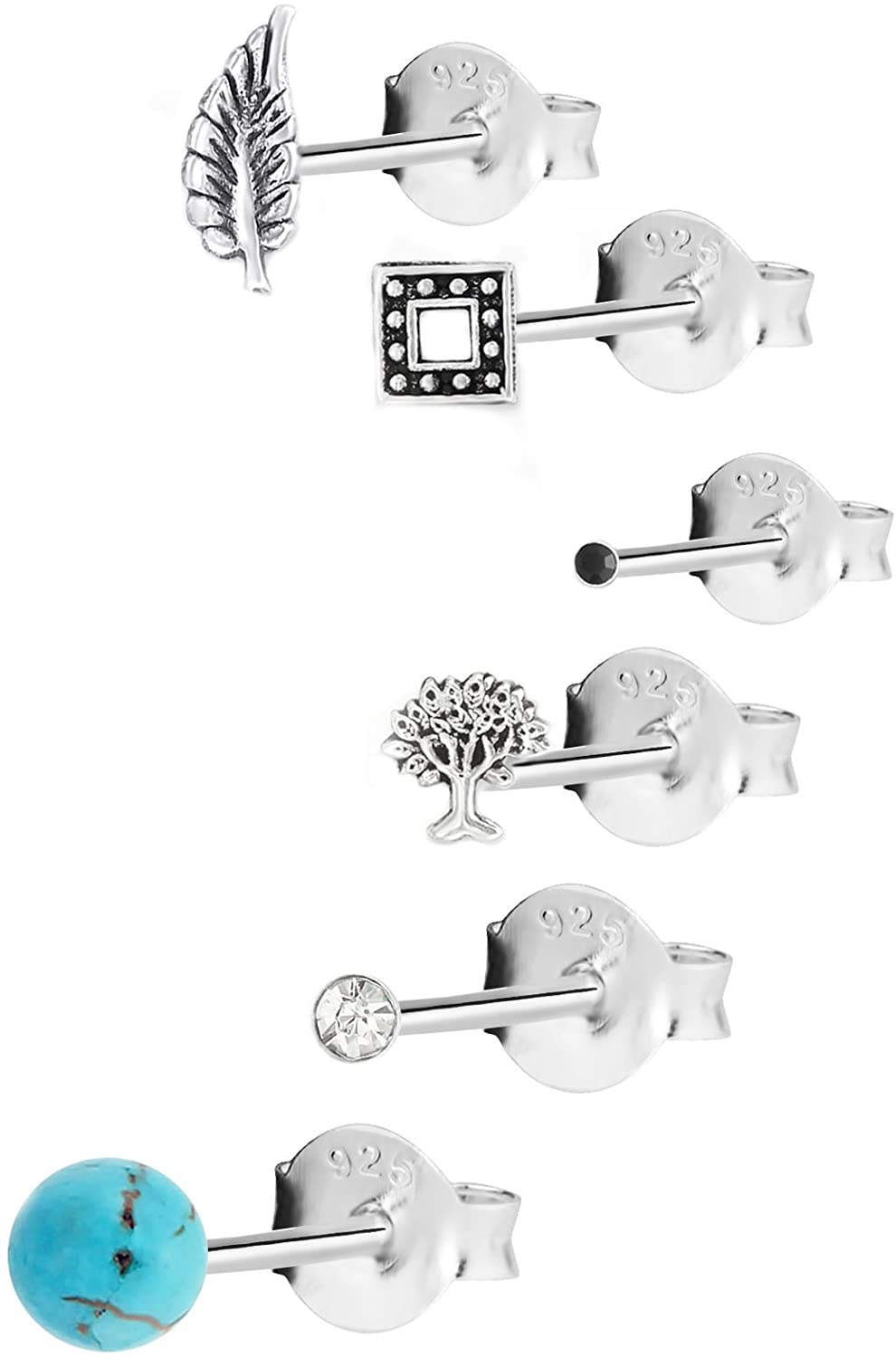 Forbidden Body Jewelry Multi-Pack Along-The-Ear Cartilage Stud Earring Set, 20g