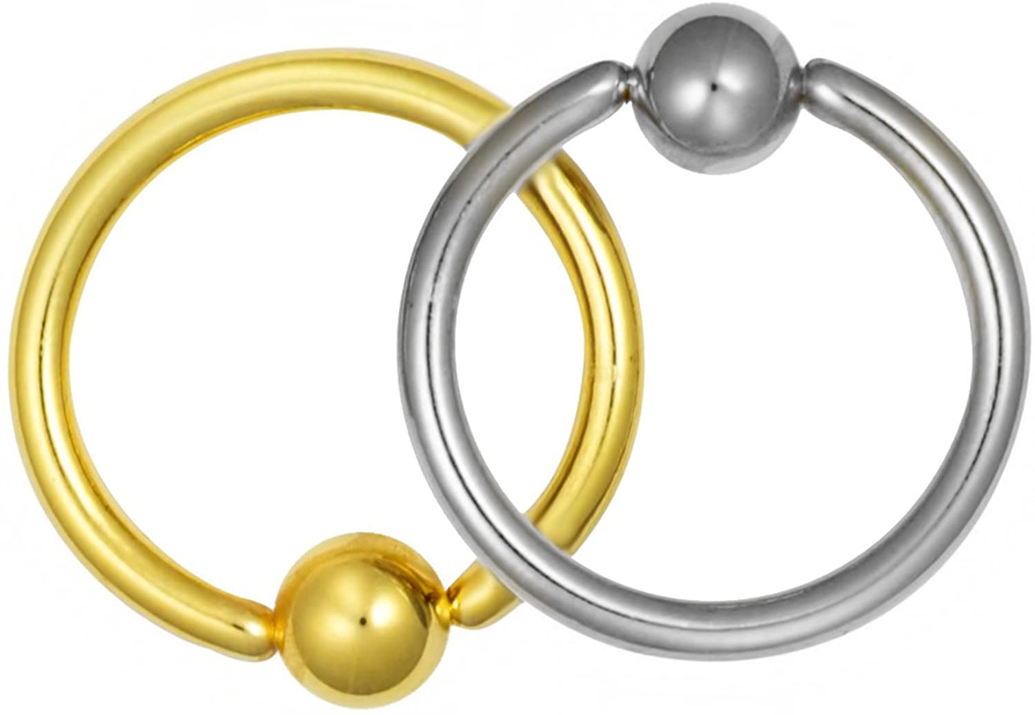 Set of 2: 14g 7/16 Inch 14k Yellow Gold Plated & Steel Captive Bead Hoop CBR Body Jewelry