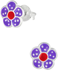 Hypoallergenic Sterling Silver Purple & Red Daisy Flower Stud Earrings for Kids (Nickel Free)