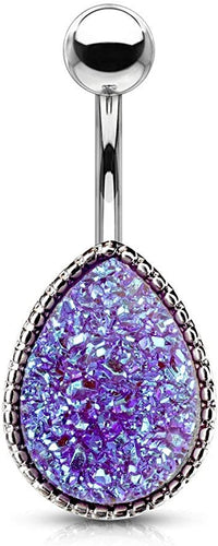 Forbidden Body Jewelry Surgical Steel Belly Button Ring with Synthetic Tear Drop Stone