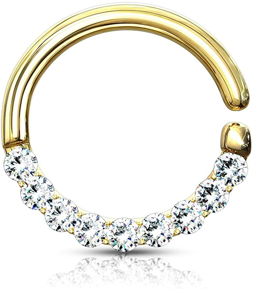 Forbidden Body Jewelry 16g Platinum & Gold Plated CZ Lined Bendable Septum/Daith/Cartilage Hoop