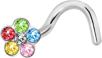 Forbidden Body Jewelry 18g - 20g Surgical Steel Gemmed Flower Top Nose Screw