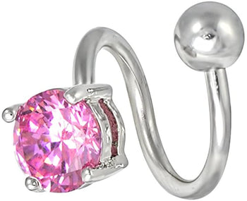 Forbidden Body Jewelry Surgical Steel Spiral Twist Pink CZ Solitaire Jeweled Belly Button Ring