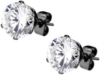 CZ Simulated Diamond Black IP Plated Surgical Steel Stud Earrings for Men