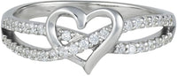 Kinzie Fashion Promise Ring Her: Sterling Silver Double Twisting CZ Simulated Diamond Heart Promise Ring