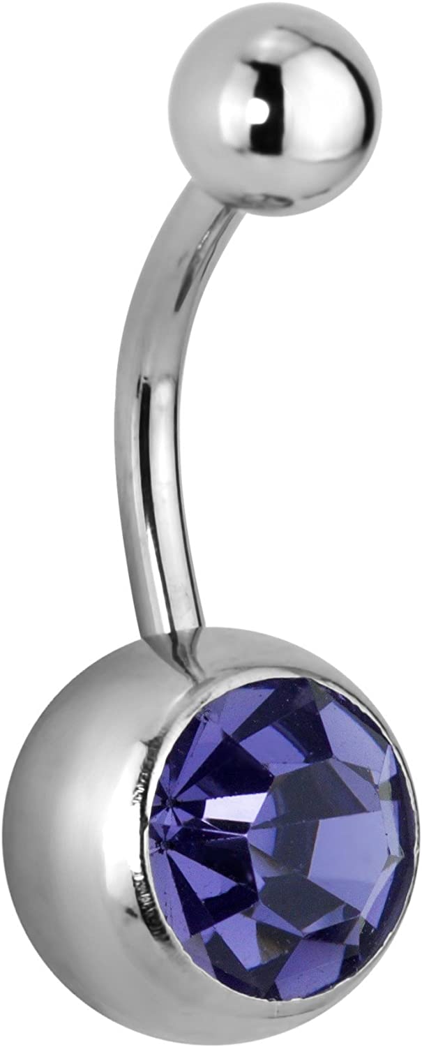 Forbidden Body Jewelry Surgical Steel Large Solitaire Bling Purple Jeweled Belly Button Ring