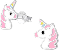 Hypoallergenic Sterling Silver Unicorn Stud Earrings for Little Girls (Pastel Pink)