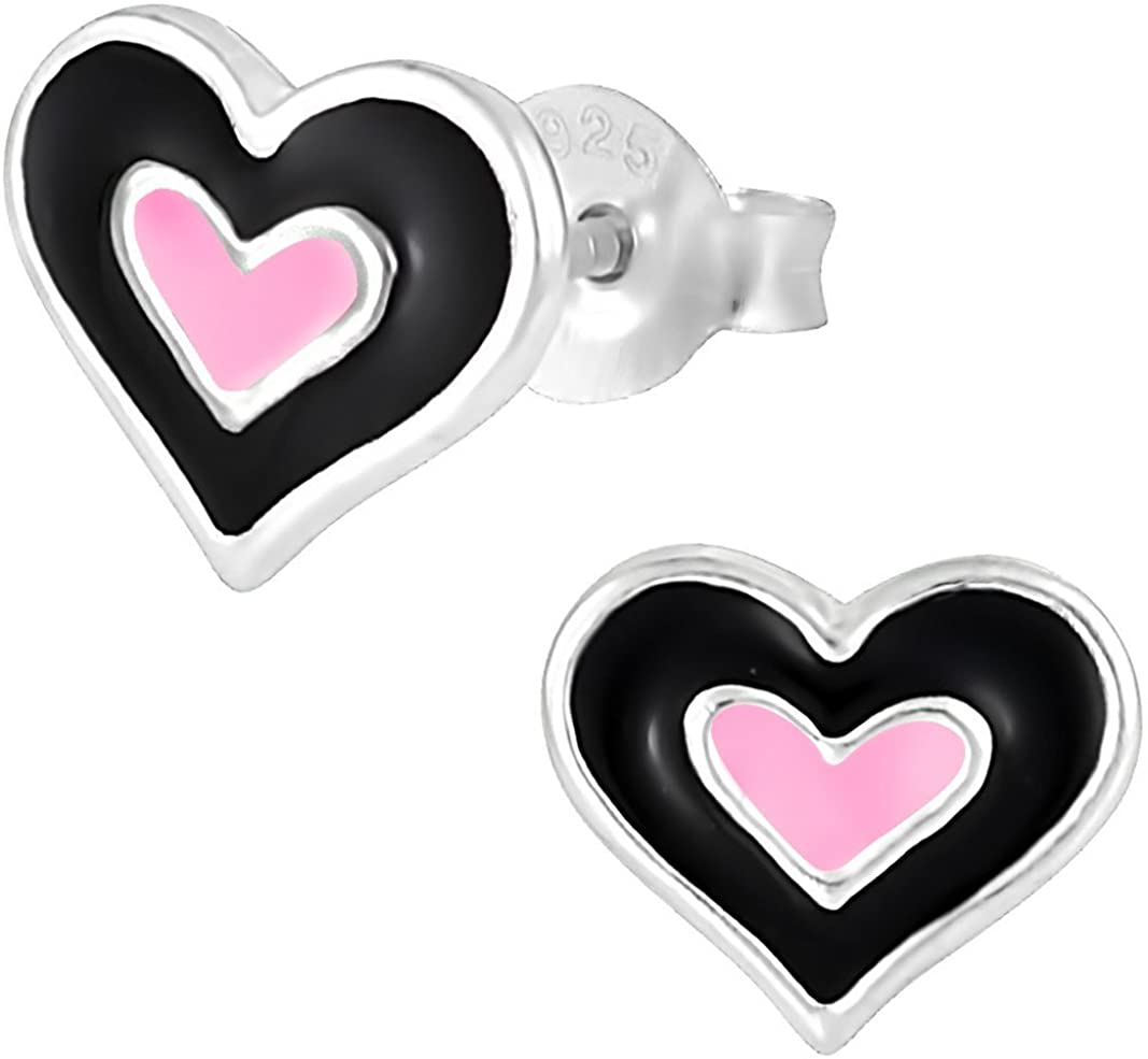 Hypoallergenic Sterling Silver Two Tone Heart Stud Earrings for Kids (Nickel Free)