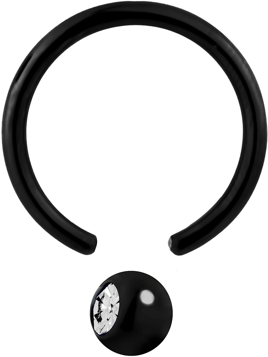 Forbidden Body Jewelry 14g 1/2 Inch Surgical Steel Black IP Plated Jeweled Captive Bead CBR Hoop Ring