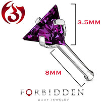 Forbidden Body Jewelry 20g Surgical Steel Nose Stud with 3.5mm Triangle CZ Top