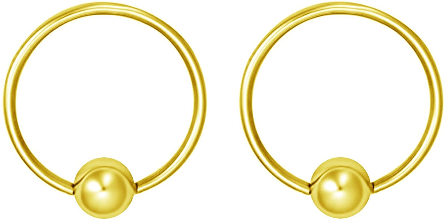 Forbidden Body Jewelry Pair 2g-20g Gold & Rose Gold Tone Surgical Steel Captive Bead Body Piercing Hoops (2pcs)