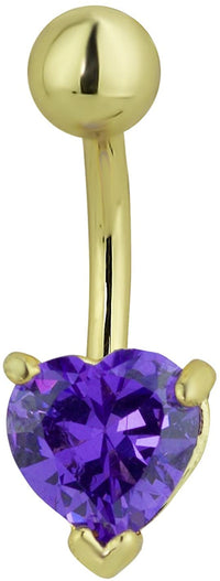 Forbidden Body Jewelry 14kt Gold Plated CZ Crystal Heart Belly Button Ring - Purple