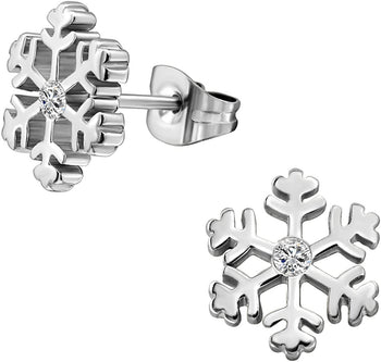 Surgical Steel Cubic Zirconia Snowflake Earrings