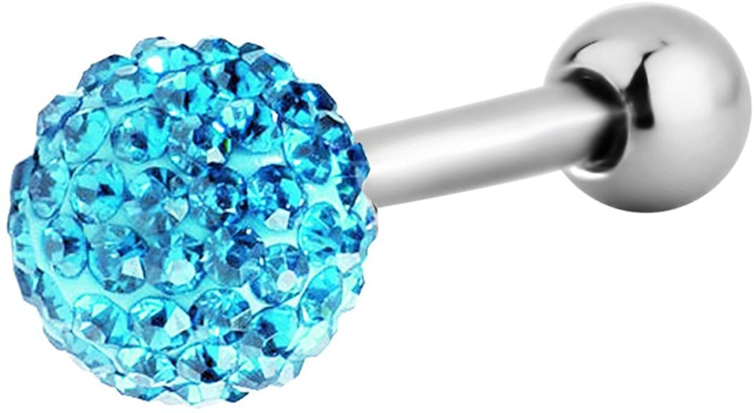 Forbidden Body Jewelry 16g 6mm Surgical Steel Ferido Crystal Ball Top Cartilage Stud Barbell