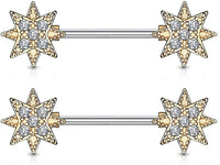 Forbidden Body Jewelry 14mm Surgical Steel CZ Supernova Star Nipple Barbells Pair