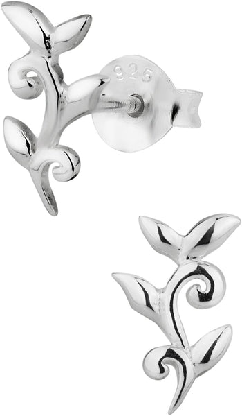 Hypoallergenic Sterling Silver Twisting Vine Leaf Stud Earrings for Kids (Nickel Free)