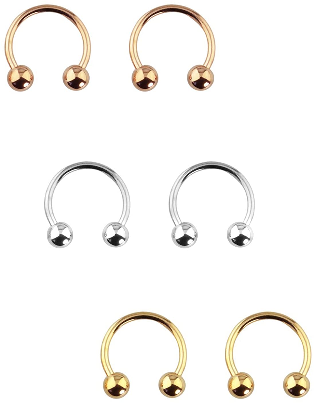 Forbidden Body Jewelry 6pc Value Pack 14G-16G Surgical Steel Horseshoe/CBR Ring for Septum, Cartilage & More