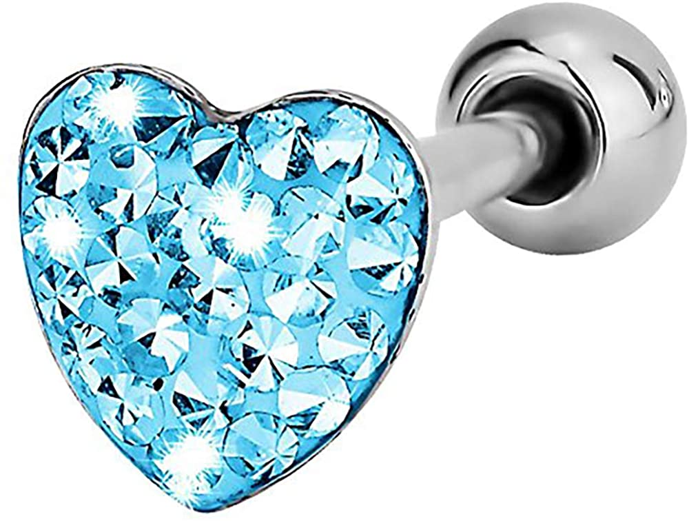 Forbidden Body Jewelry 14G 16mm (5/8 Inch) Surgical Steel Pave Crystalline Epoxy Heart Top Tongue Ring