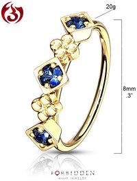 Forbidden Body Jewelry 20g 8mm 14k Gold Plated Surgical Steel Bendable Nose/Rook/Helix Hoop Featuring CZ & Floral Design