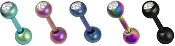 Forbidden Body Jewelry 5 Cartilage Stud Earrings: 16g Surgical Steel Multicolor IP Plated CZ Crystal Earrings, 4 mm Balls