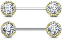 Forbidden Body Jewelry Fancy CZ Halo Frame Surgical Steel Nipple Barbells Set