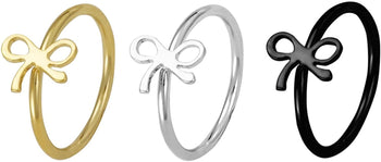 Forbidden Body Jewelry Set of 3 Nose Hoops or Cartilage Rings: 20g 8mm IP Plated Surgical Steel Bow Design Rings