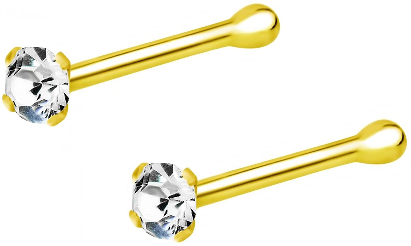 Forbidden Body Jewelry 22g 18k Gold Plated Sterling Silver CZ Simulated Diamond Micro Nose Stud, 1.5mm