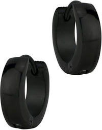 Stainless Steel Thin Black IP Plated Huggie Hoop Earrings for Men