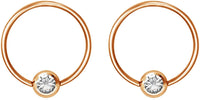 Pair 14g-20g Gold & Rose Gold Tone Surgical Steel CZ Gemmed Captive Bead Body Piercing Hoops (2pcs)