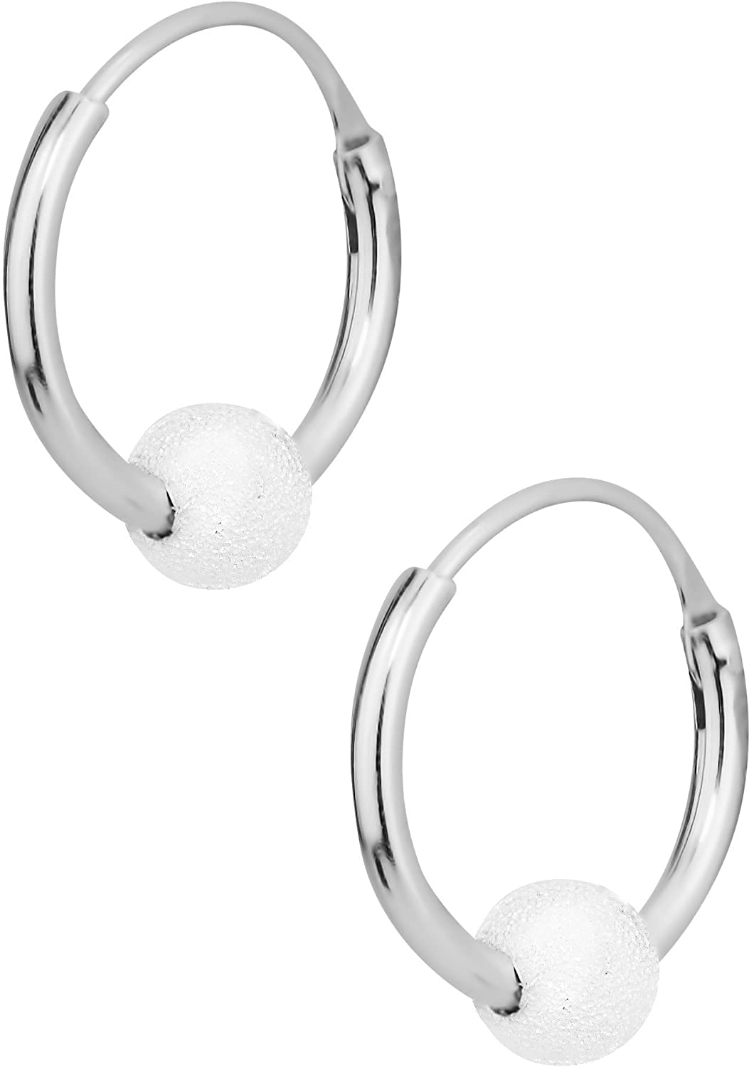 Hypoallergenic Sterling Silver Glitter Ball Tiny Hoop Earrings for Kids (Nickel Free)