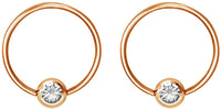 Pair 14g-20g Gold & Rose Gold Tone Surgical Steel CZ Gemmed Captive Bead Body Piercing Hoops (2pcs)