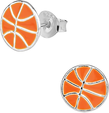 Hypoallergenic Sterling Silver Basketball Stud Earrings for Kids (Nickel Free)