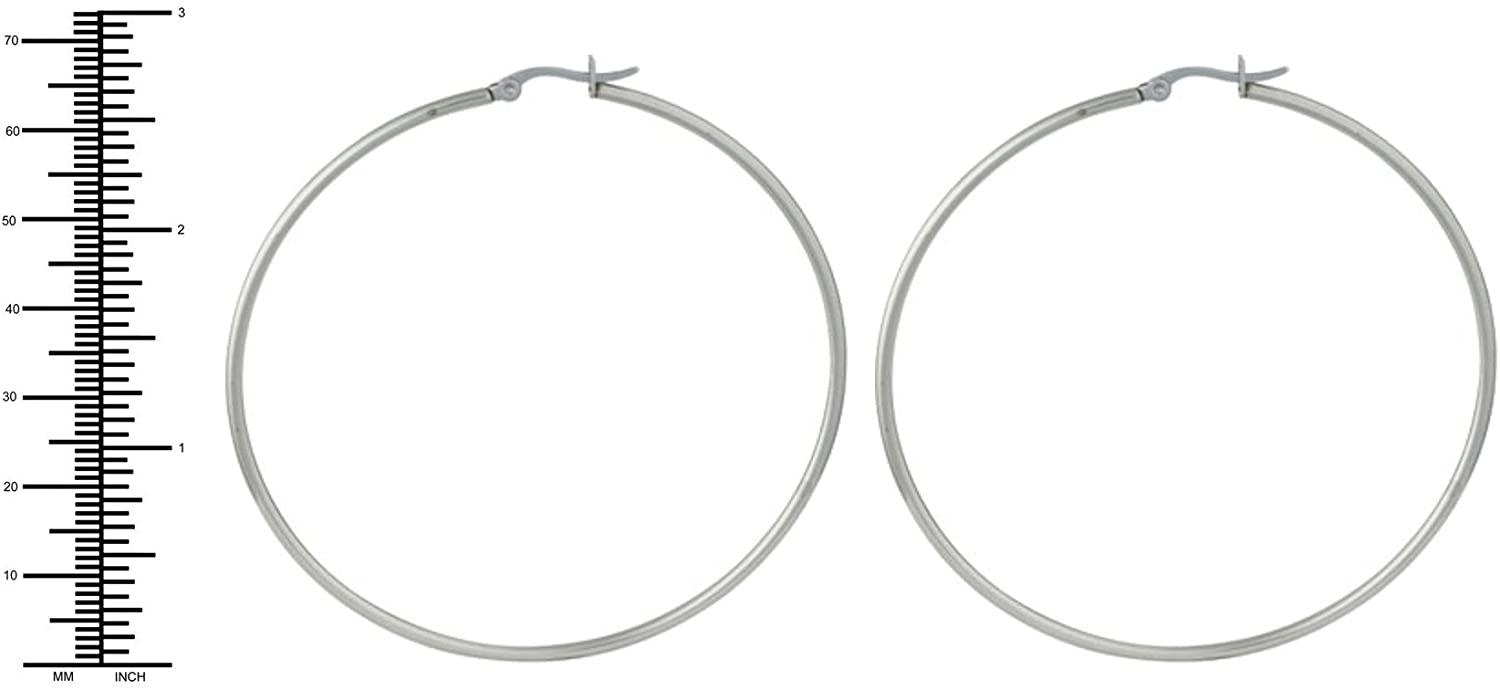 Stainless Steel 2.75" Hoop Earrings for Women