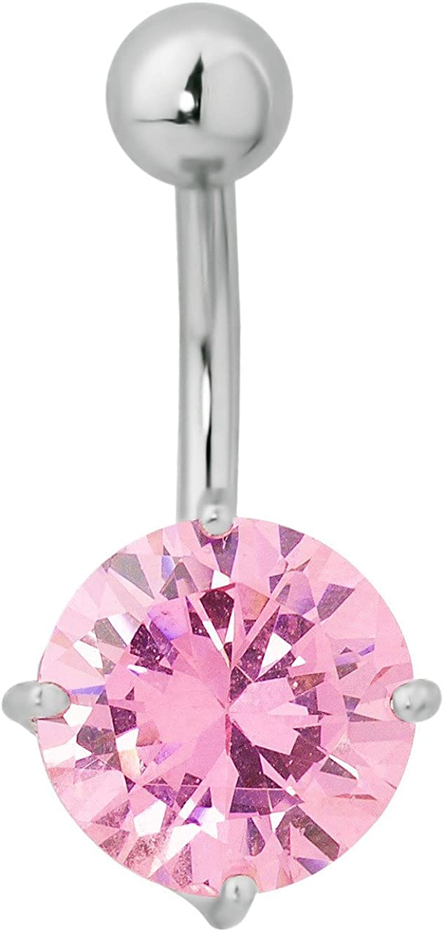 Forbidden Body Jewelry Surgical Steel Pink CZ Solitaire Large 10 mm Gem Belly Button Ring