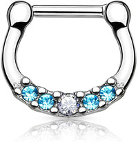 Forbidden Body Jewelry 16g Tiny Surgical Steel Aqua Blue CZ Gemmed Septum Clicker Hoop Ring