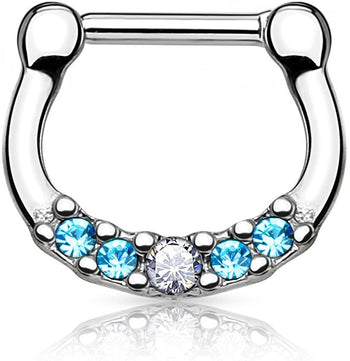 Forbidden Body Jewelry 16g Tiny Surgical Steel Aqua Blue CZ Gemmed Septum Clicker Hoop Ring