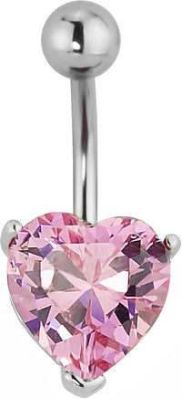 Forbidden Body Jewelry Surgical Steel Big Pink CZ Solitaire Heart Belly Button Ring