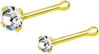 Forbidden Body Jewelry Set of 2 Studs: 18k Gold Plated Sterling Silver CZ Simulated Diamond Nose Studs, 1.5mm & 2.5mm