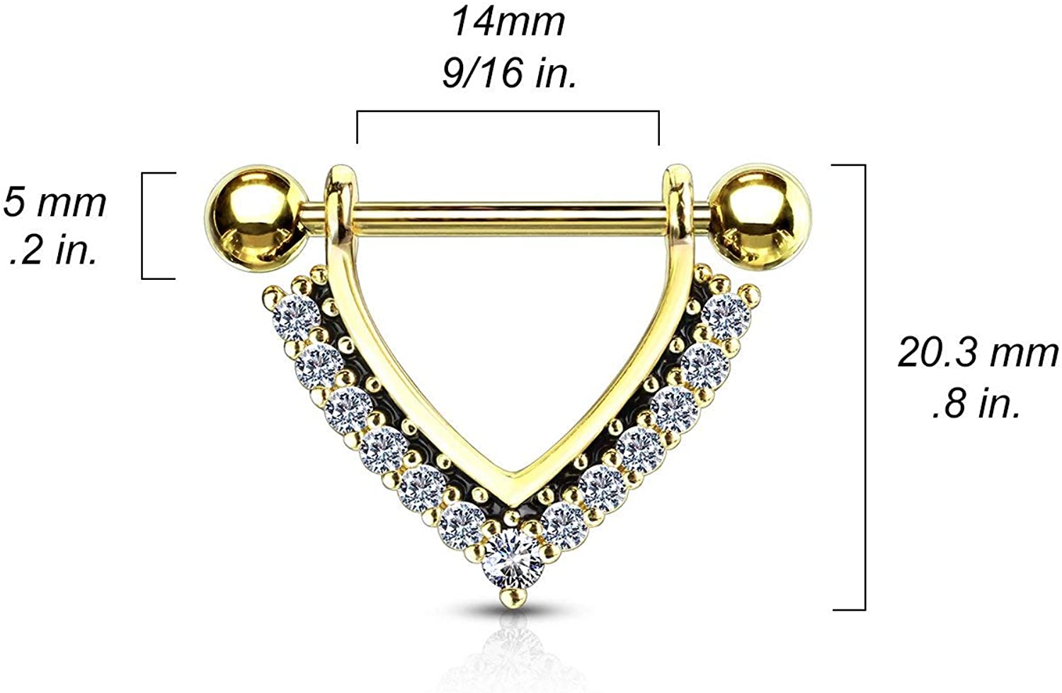 Forbidden Body Jewelry Pair of Surgical Steel 9/16 Inch (14mm) CZ Lined Black Accent Sexy Dangle Nipple Rings