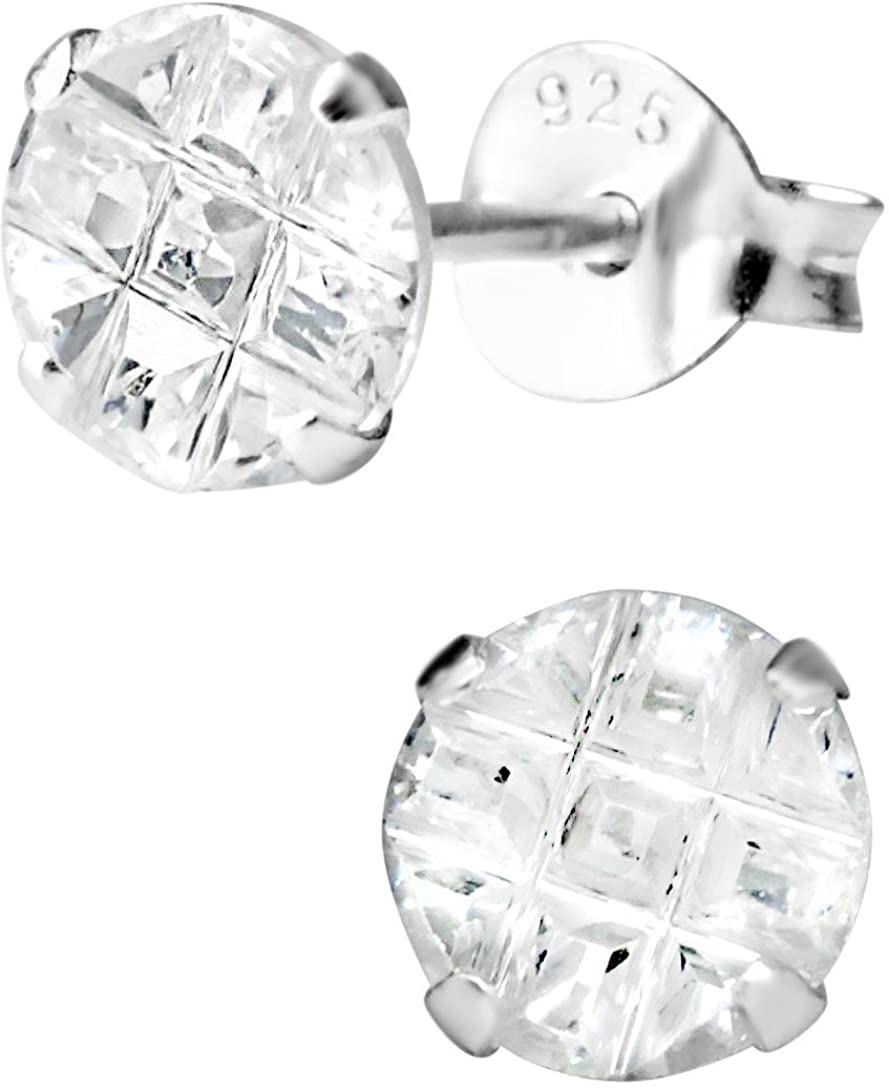 Hypoallergenic Sterling Silver CZ Simulated Diamond Crystal Stud Earrings for Kids (Nickel Free)