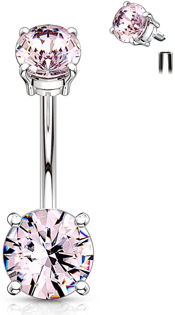 Forbidden Body Jewelry 14g Internally Threaded Solitaire CZ Top Mount Belly Button Ring