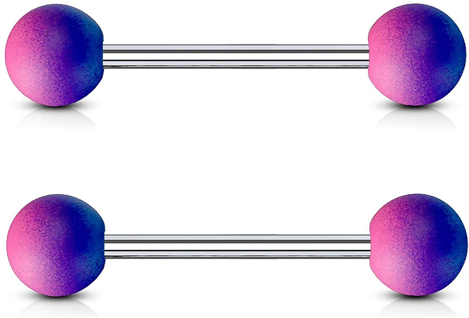 Forbidden Body Jewelry 16mm Surgical Steel Nipple Barbells with 6mm Two-Tone Rubber Coated End Balls