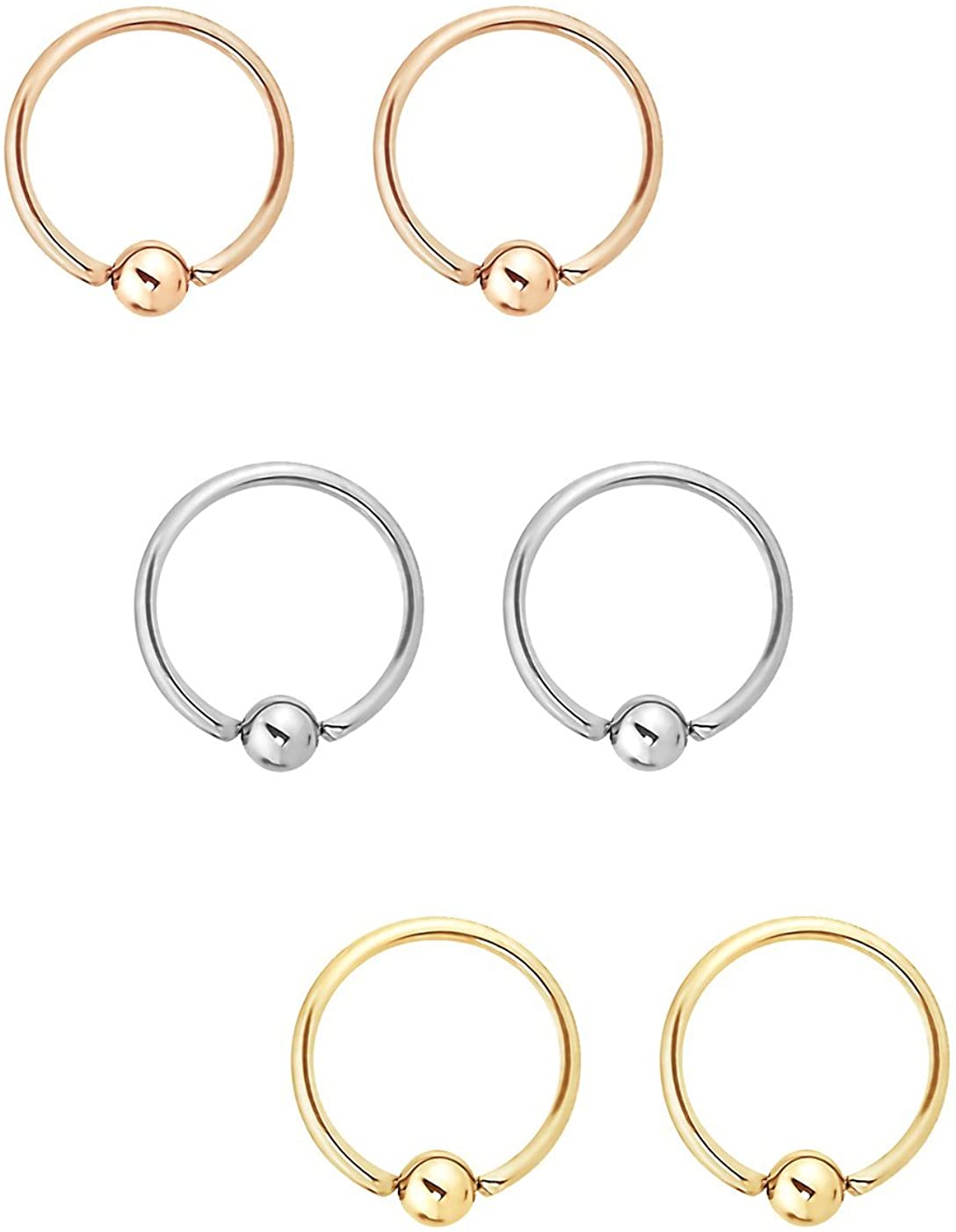 Forbidden Body Jewelry 6pc Value Pack 14G-16G Surgical Steel Horseshoe/CBR Ring for Septum, Cartilage & More