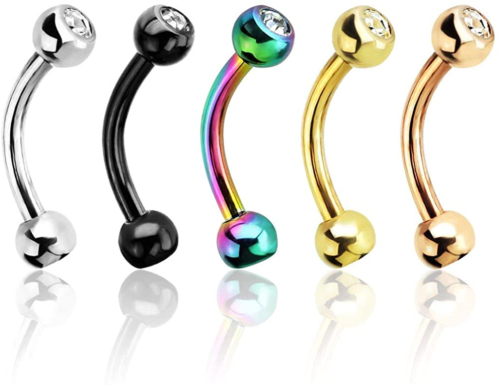 Forbidden Body Jewelry Value 5-Pk: 16g 8mm Surgical Steel Curved Barbells for Daith/Eyebrow/Rook and More