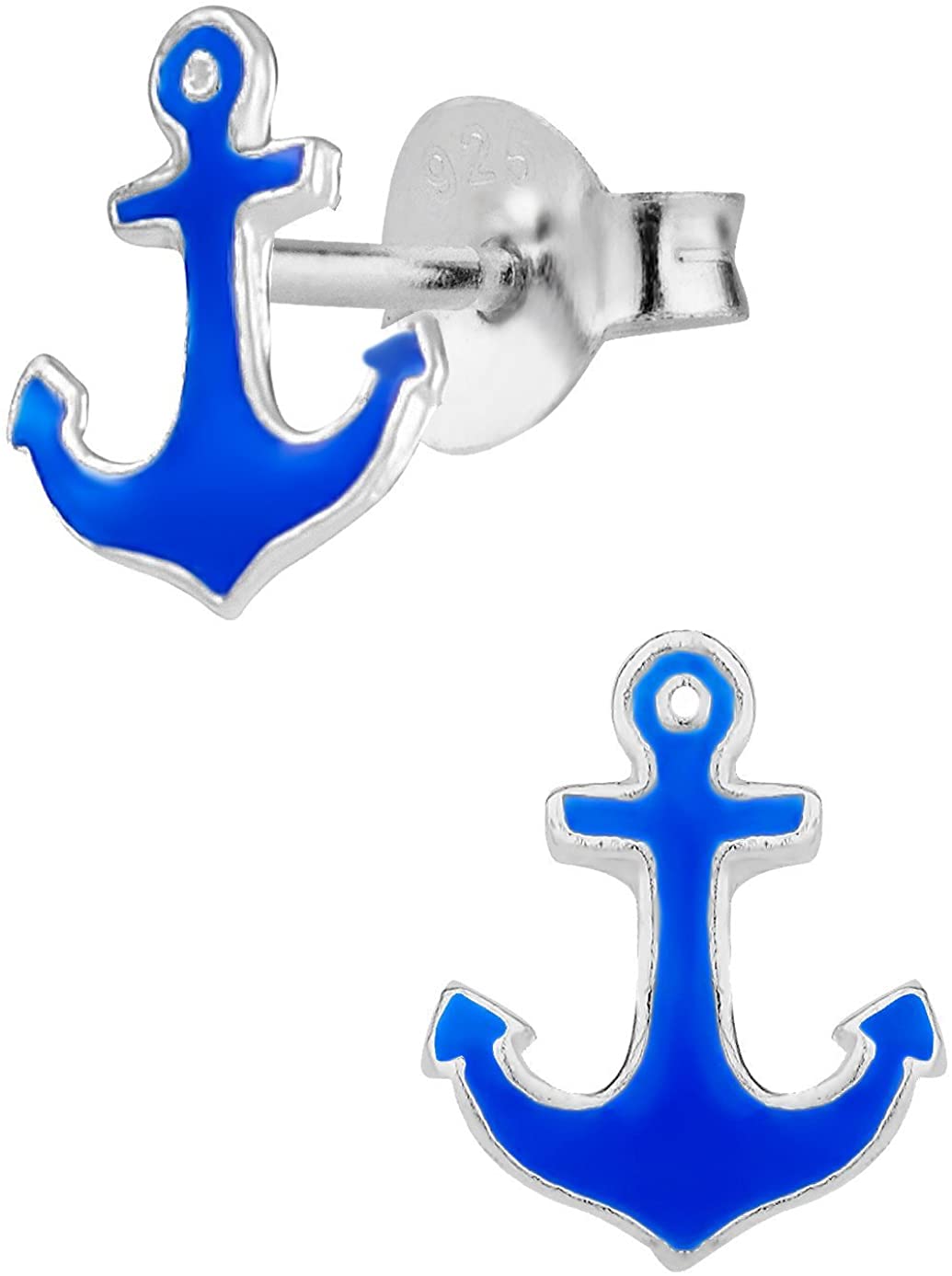 Hypoallergenic Sterling Silver Blue Anchor Stud Earrings for Kids (Nickel Free)